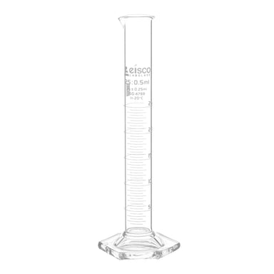 Cylinder Measuring Graduated, cap. 25ml., class 'A', Hex. base with spout, borosilicate glass, White Graduation - eiscoindustrial