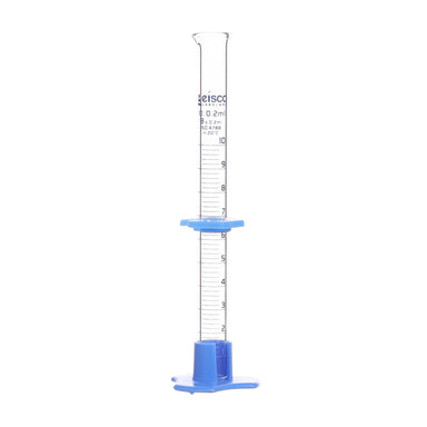 Cylinder Measuring Graduated, cap. 10ml., class 'B', detachable plastic hex. base with spout and protection collar, borosilicate glass, Blue Graduation - eiscoindustrial