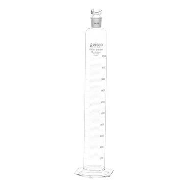 Cylinder Mixing Graduated, cap. 2000ml., class 'B', glass hex. base, complete with interchangeable Glass stopper, borosilicate glass, Blue Graduation - eiscoindustrial