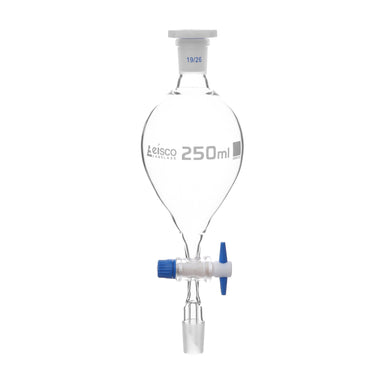 Funnel Separating -Pear Shaped, PTFE Key Stopcock 250 ml Scoket/Cone Size 19/26 - eiscoindustrial