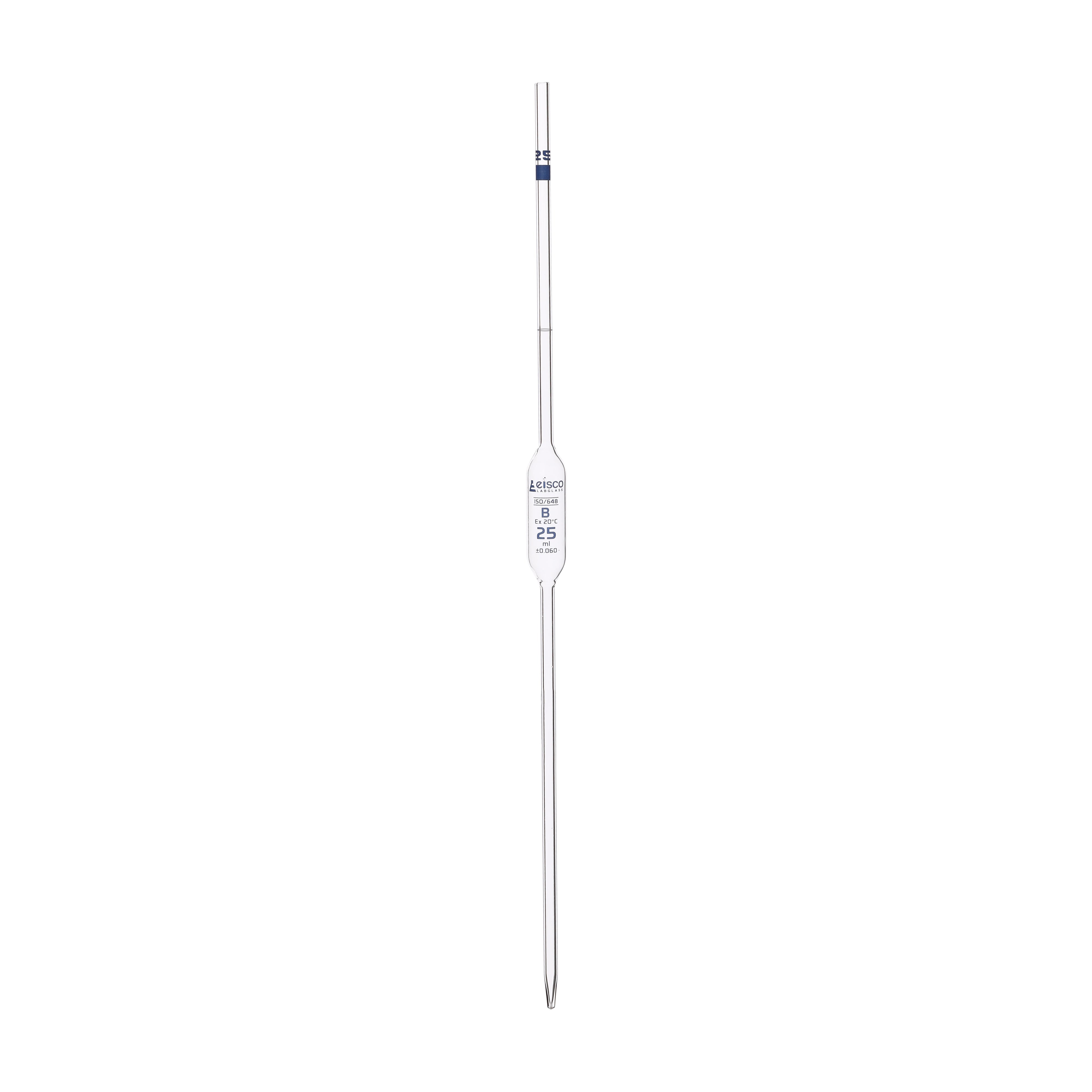 Pipette class 'B' 25ml, Borosilicate glass, Blue Printing bulb form, Blue - eiscoindustrial