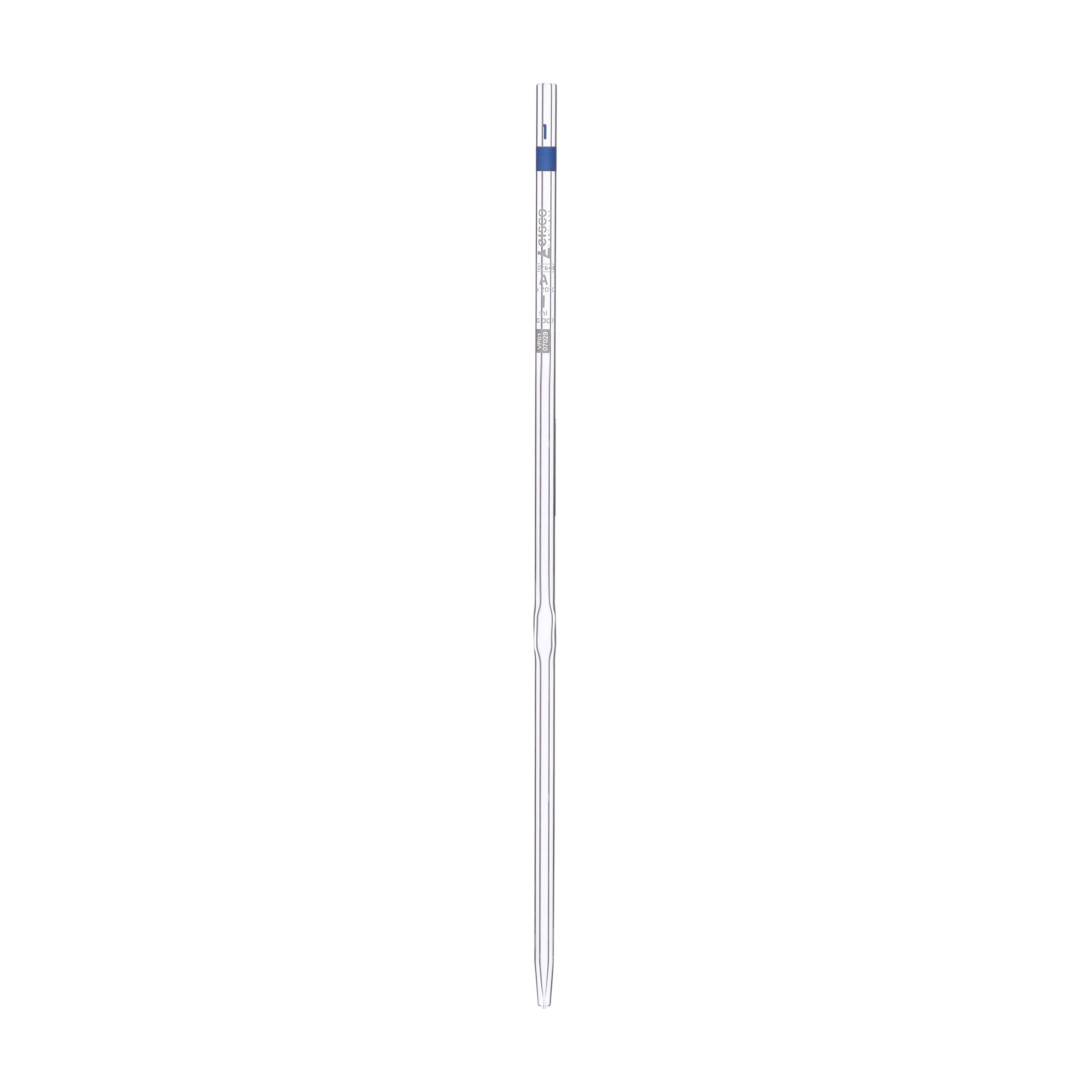 Pipette class 'A' 1ml, Borosilicate glass, Blue Printing bulb form, Blue - eiscoindustrial