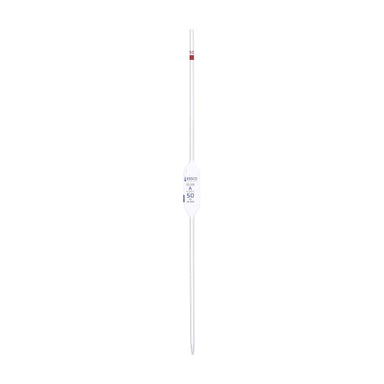 Pipette class 'A' 50ml, Borosilicate glass, Blue Printing bulb form, Red - eiscoindustrial