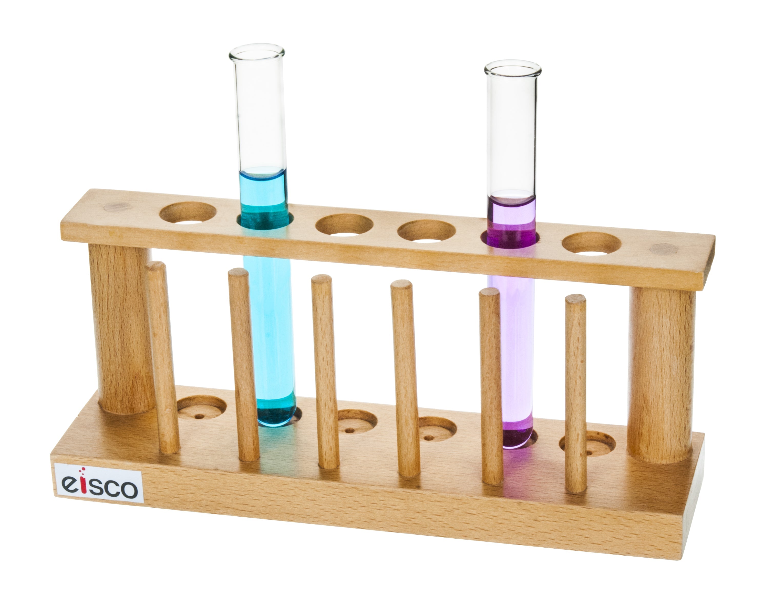 Test Tube Support - 6 place with draining pins, Wooden - eiscoindustrial