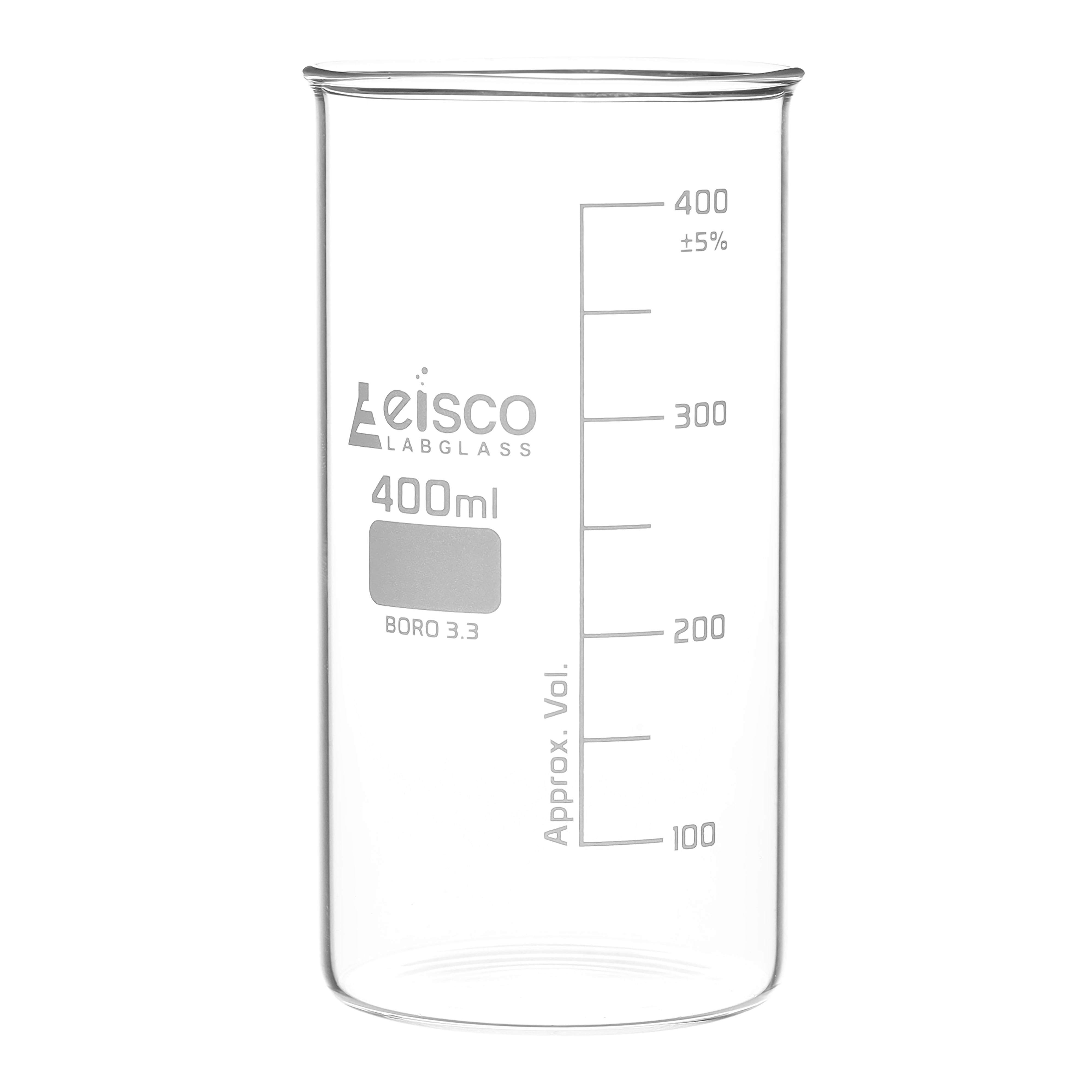 Beaker Tall form without spout made of borosilicate glass, graduated 400 ml - eiscoindustrial