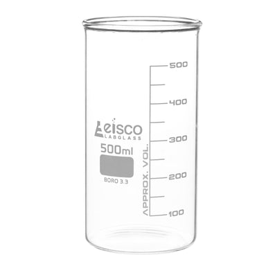 Beaker Tall form without spout made of borosilicate glass, graduated 500 ml - eiscoindustrial