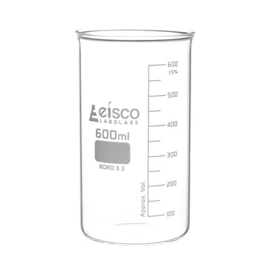 Beaker Tall form without spout made of borosilicate glass, graduated 600 ml - eiscoindustrial