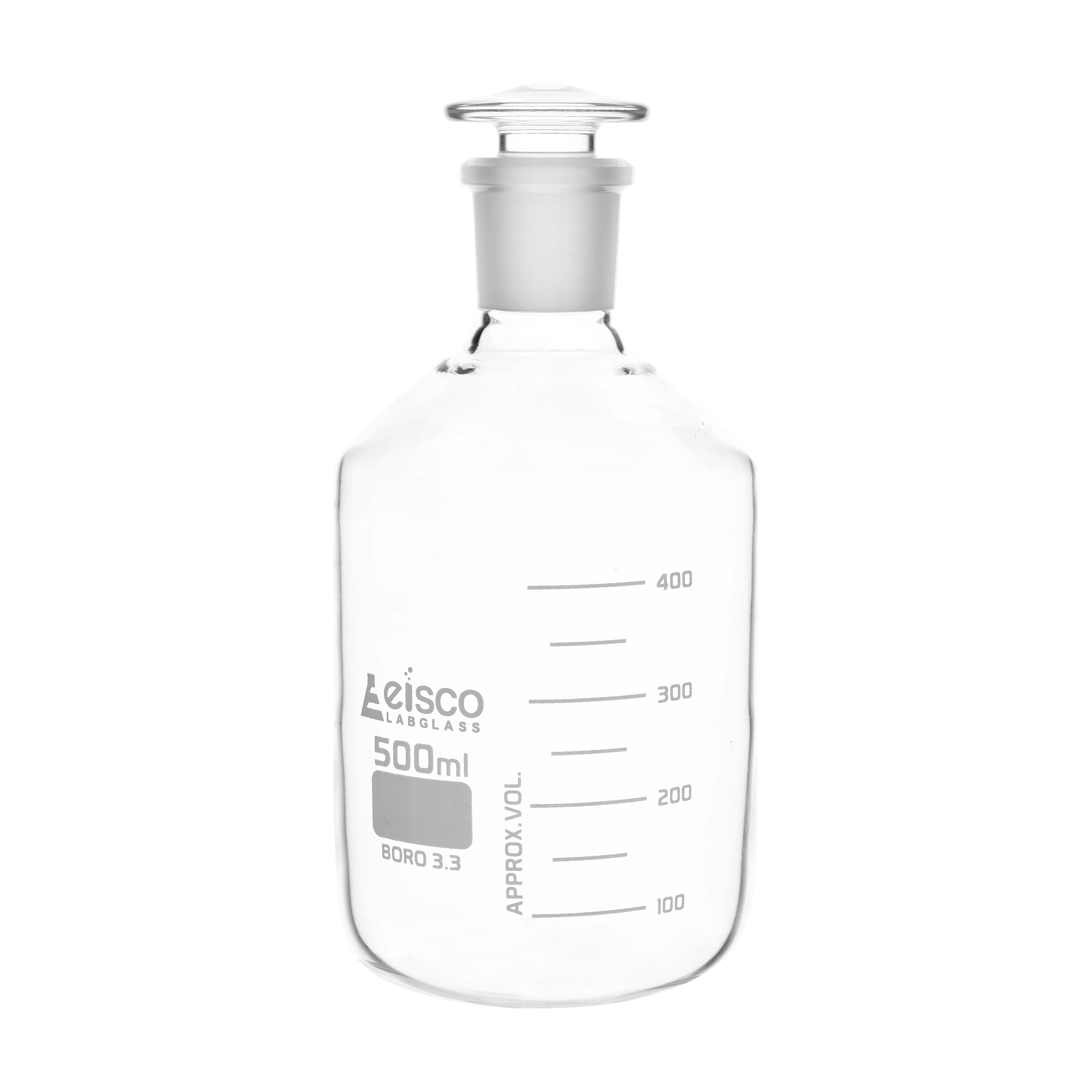 Reagent Bottle Graduated with solid glass stopper cap. 24/29 500 ML - eiscoindustrial