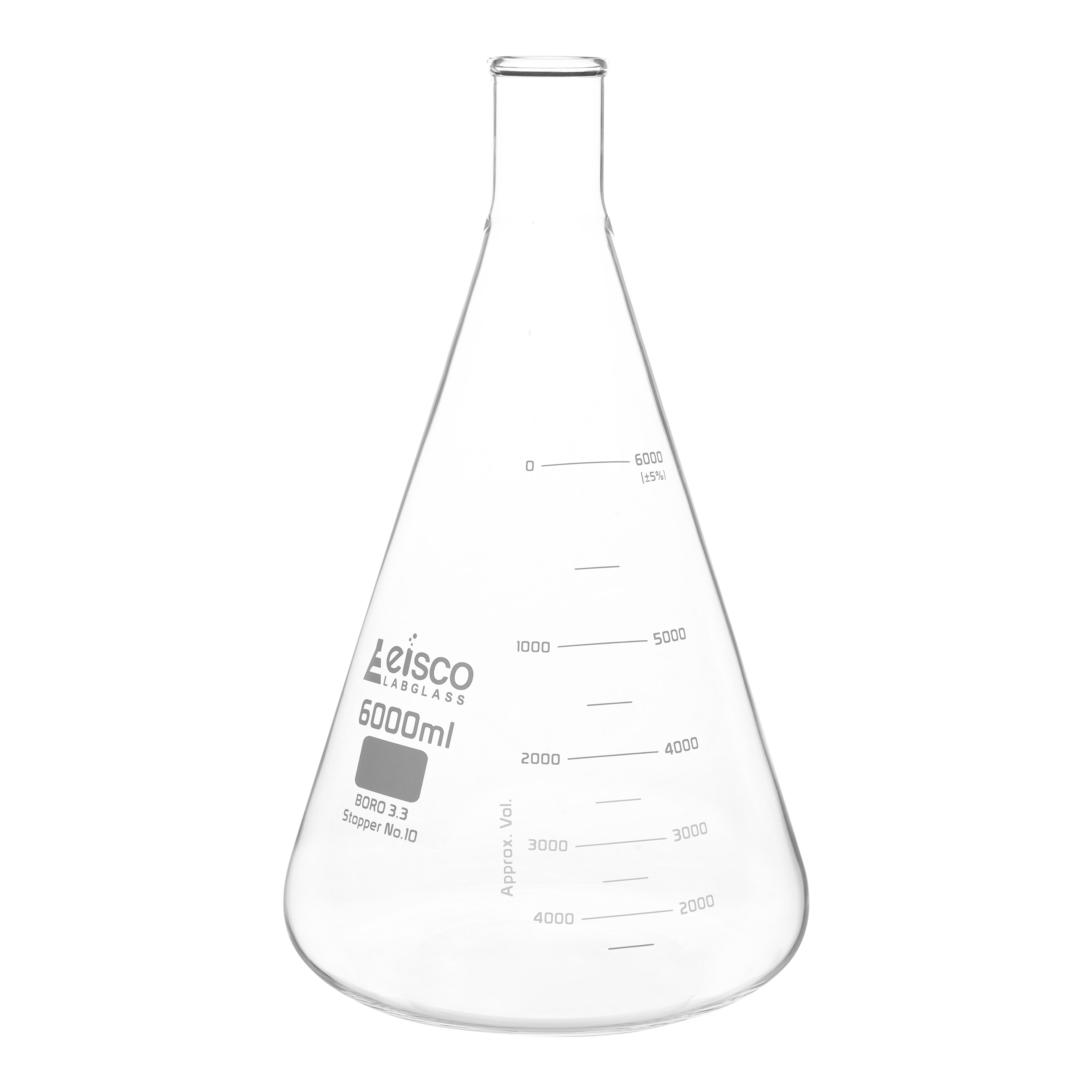 Flasks - Conical Erlenmeyer with Narrow Neck, ASTM Dual Scale 6000ml - eiscoindustrial