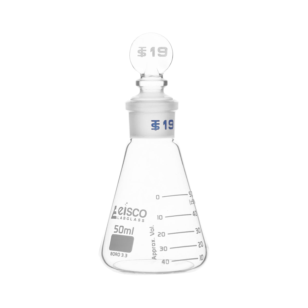 Flasks Conical Erlenmeyer with Penny Head Stopper ,ASTM,Capacity 50m