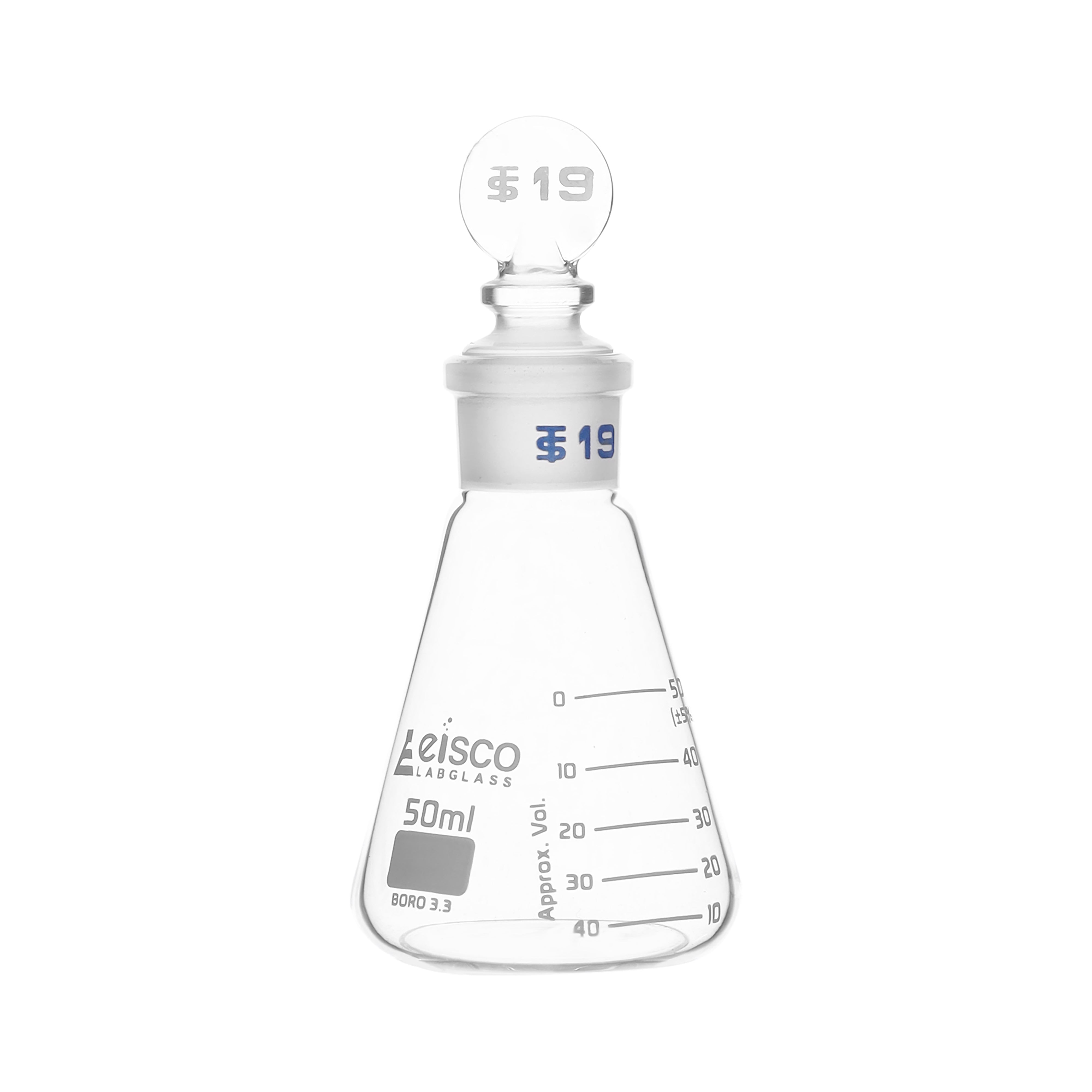 Flasks - Conical Erlenmeyer with Penny Head Stopper ,ASTM,Capacity 50ml - eiscoindustrial