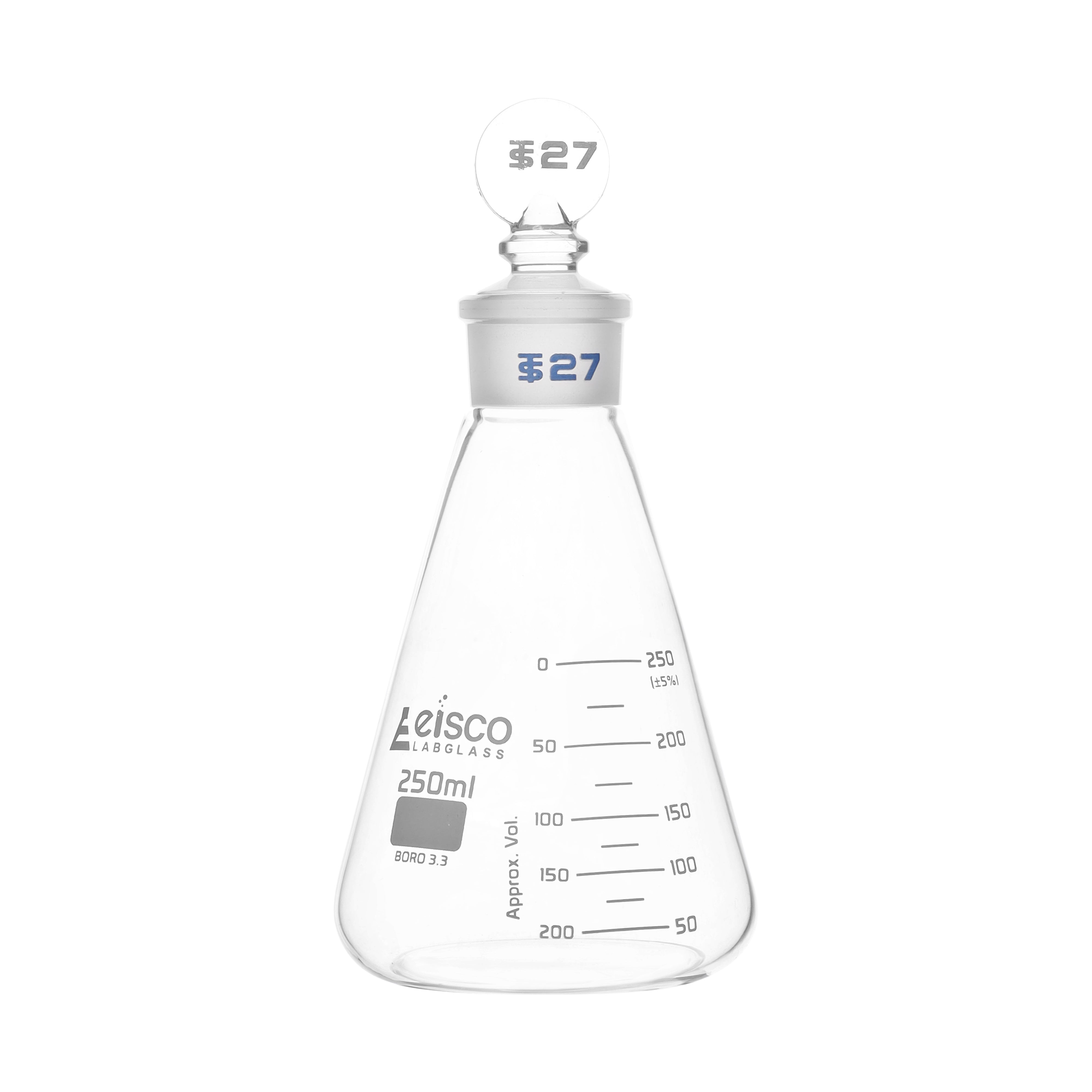 Flasks - Conical Erlenmeyer with Penny Head Stopper ,ASTM,Capacity 250ml - eiscoindustrial