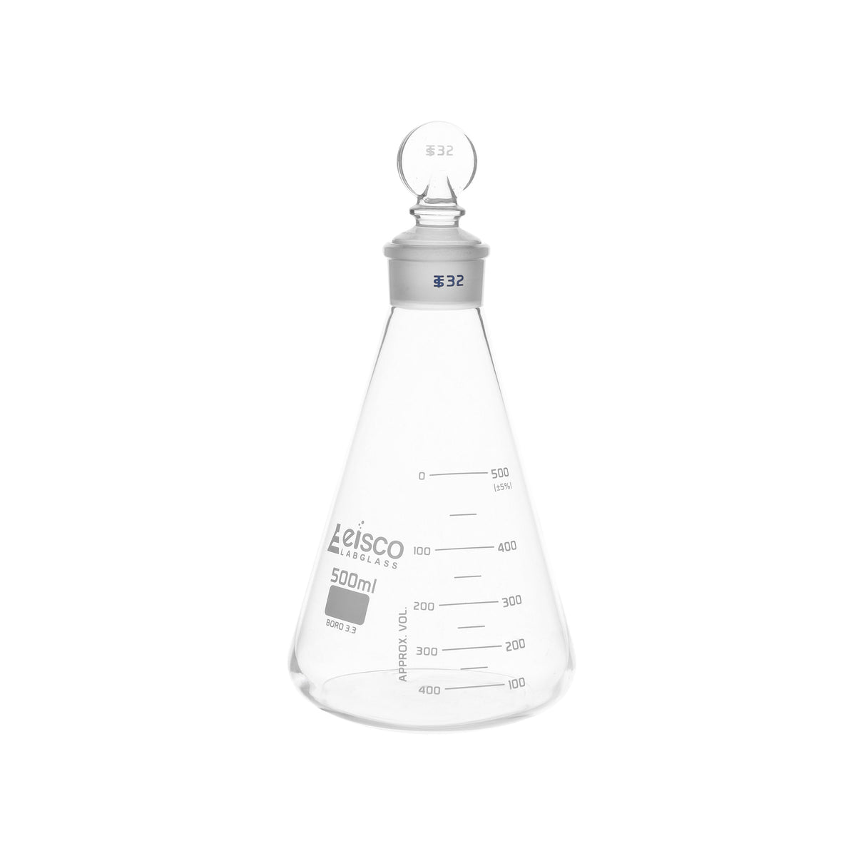 Flasks Conical Erlenmeyer with Penny Head Stopper ,ASTM,Capacity 500