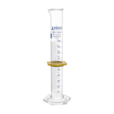 Graduated Cylinders - Glass, Class-A with Double Metric Scale, Capacity 100ml - eiscoindustrial