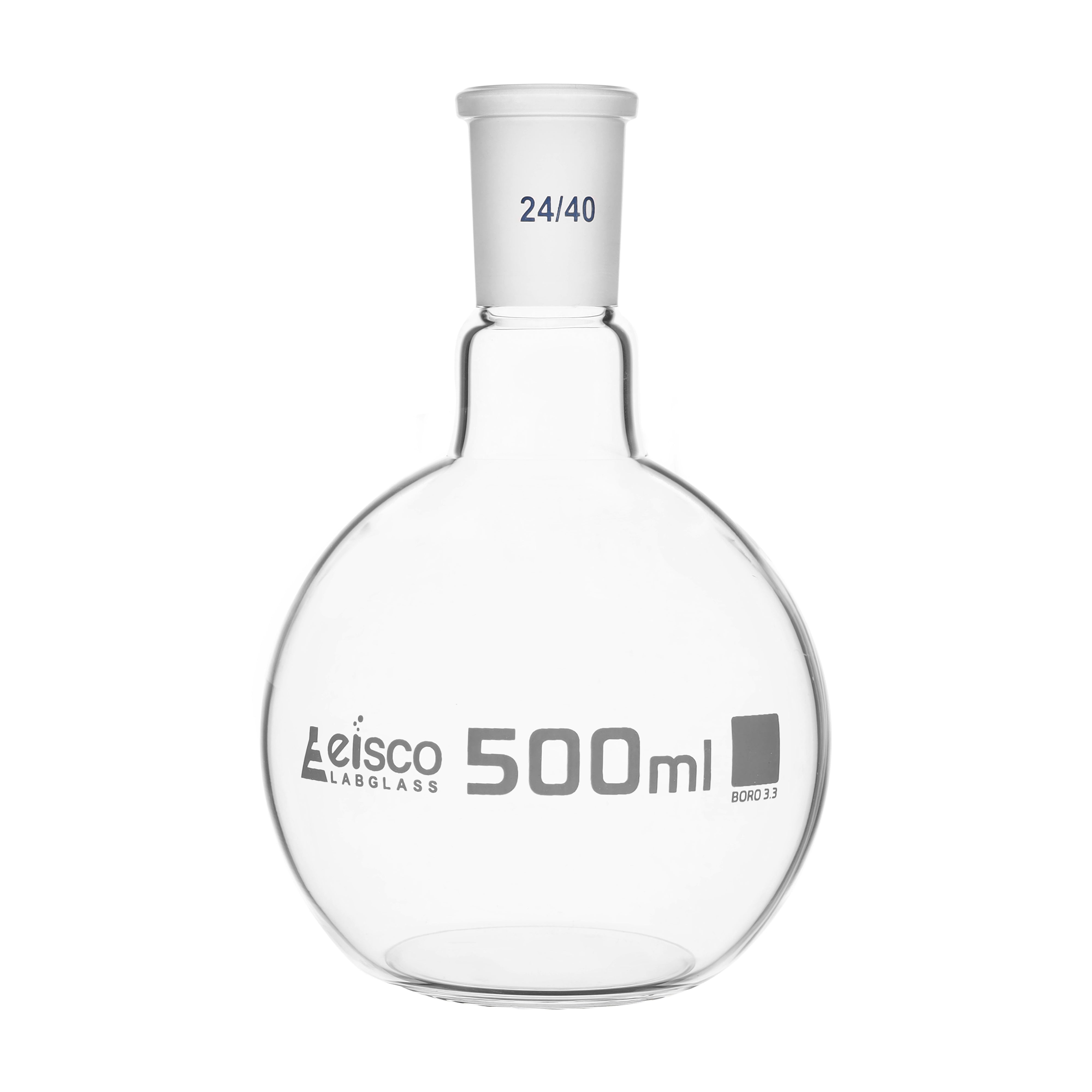 Flasks - Boiling Flat Bottom with Short Neck and Interchangeable Joint,ASTM,Capacity 500ml,24/40 - eiscoindustrial