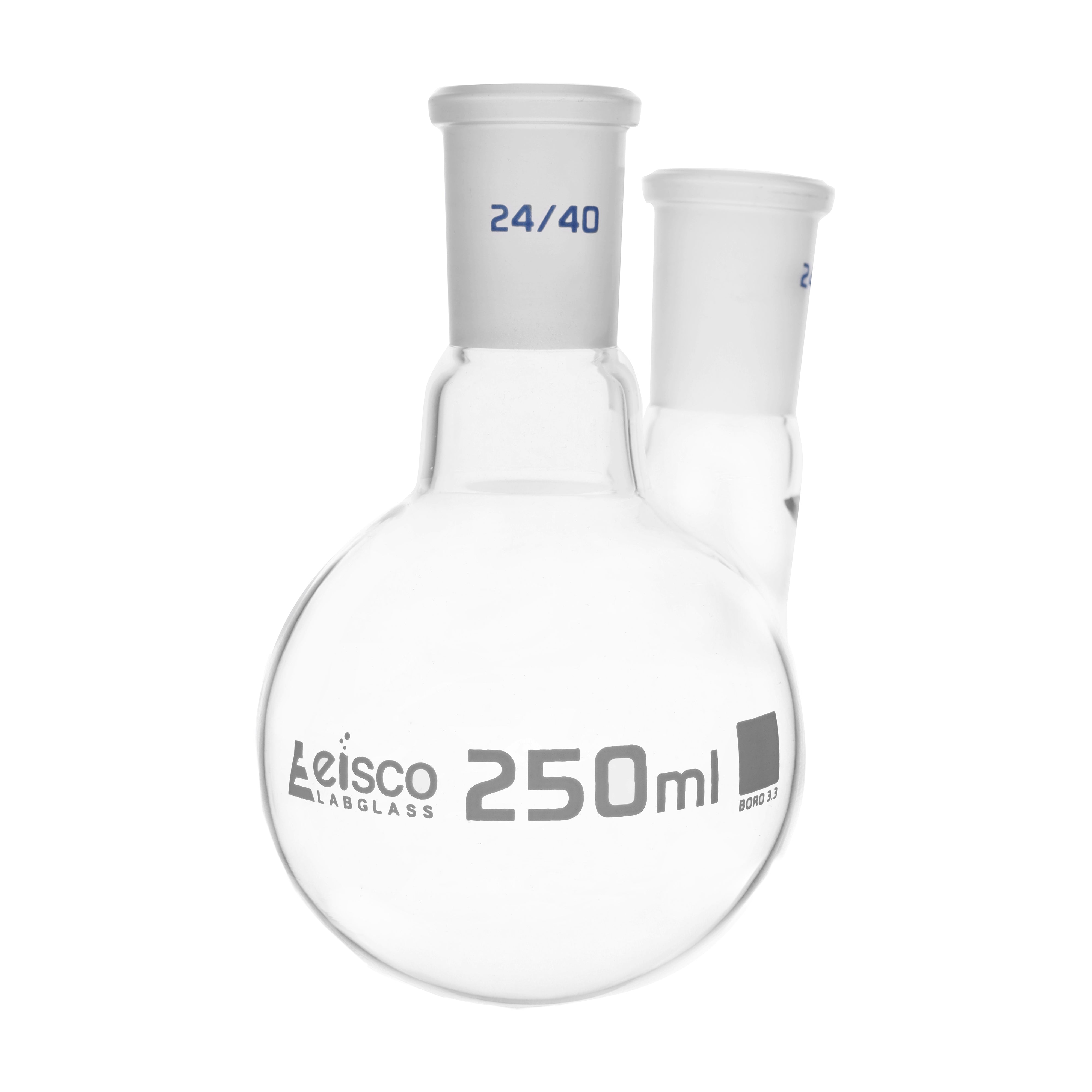 Flasks - Distilling Round Bottom with Two Necks,Parallel - ASTM,Capacity 250ml,24/40,24/40 - eiscoindustrial