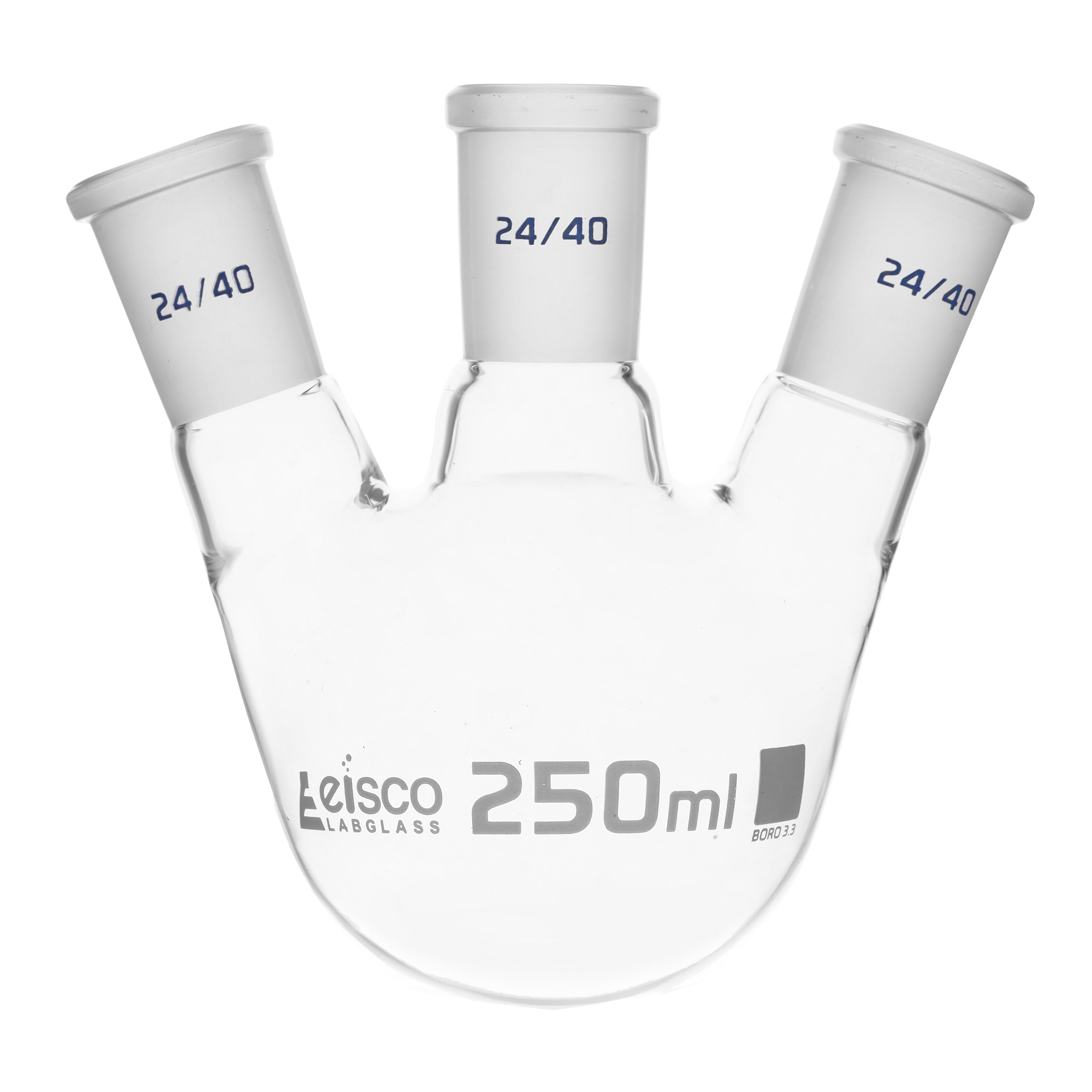 Flasks - Distilling with Three Necks, Angled - ASTM,Capacity 250ml,24/40,24/40 - eiscoindustrial