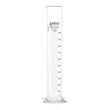 Graduated Cylinders - Glass, Class-A With Hexagonal Base, QR coded, 1000ml - eiscoindustrial