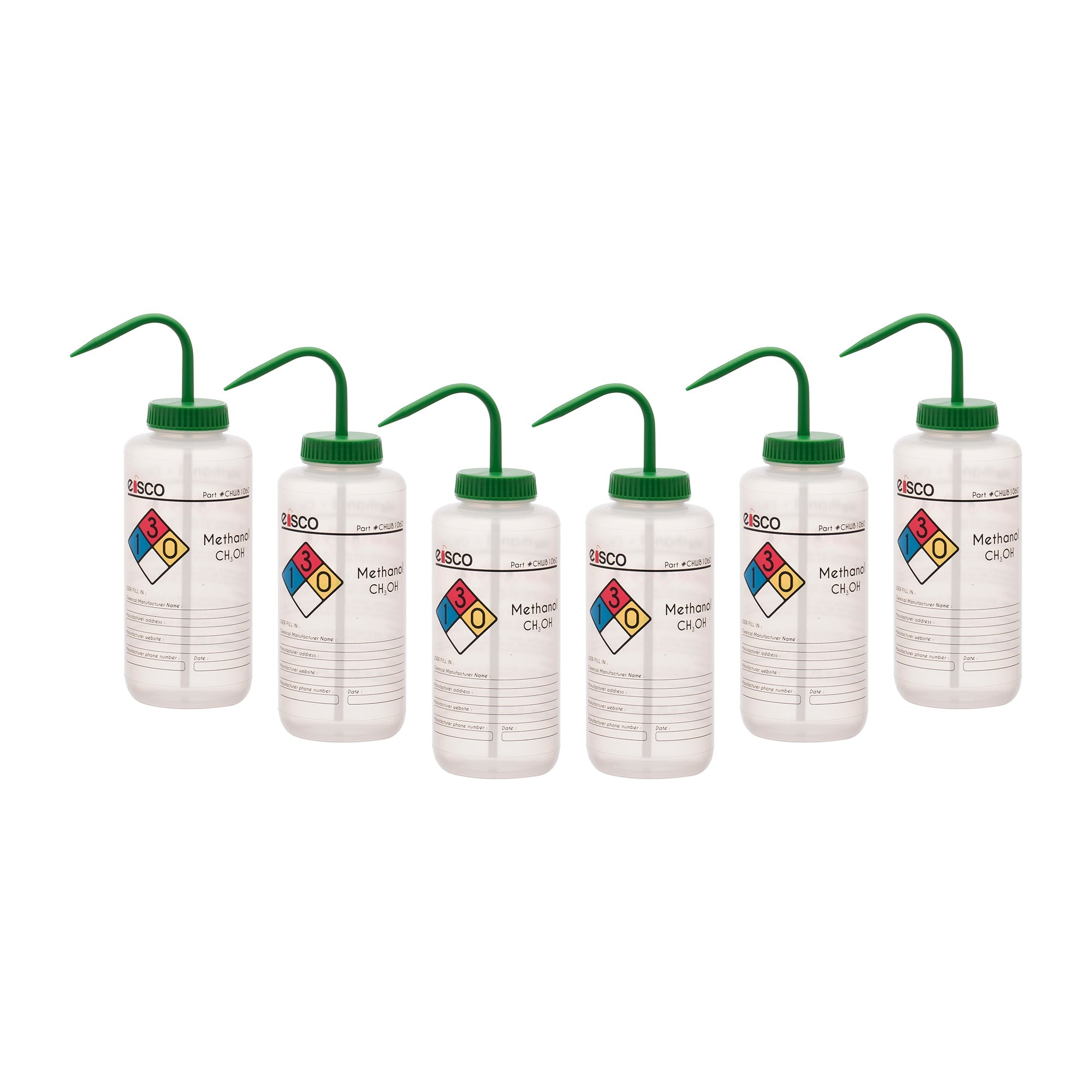 Premium Wash Bottles - Wide Neck, 4 - Color,Capacity 1000ml,Methanol - eiscoindustrial